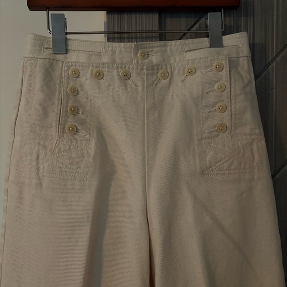 Tory Burch Button Fly Wide Leg Preppy Denim Cream High Rise Sailor Pants Size 2 - Picture 6 of 16